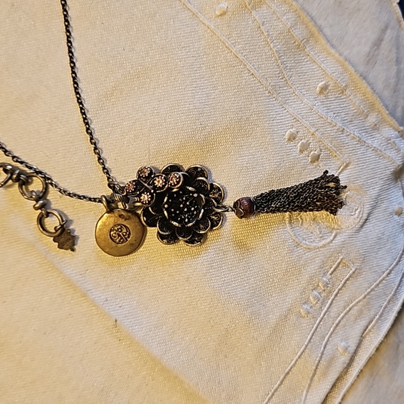 Lucky Brand Antiqued Cross Flower Crystals Pendant Necklace - Picture 2 of 5